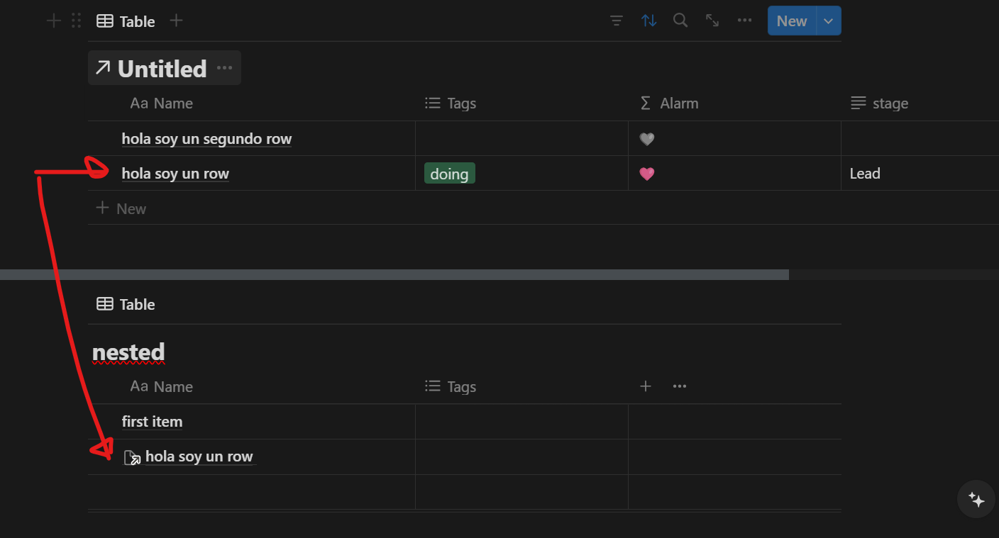tablas anidadas notion